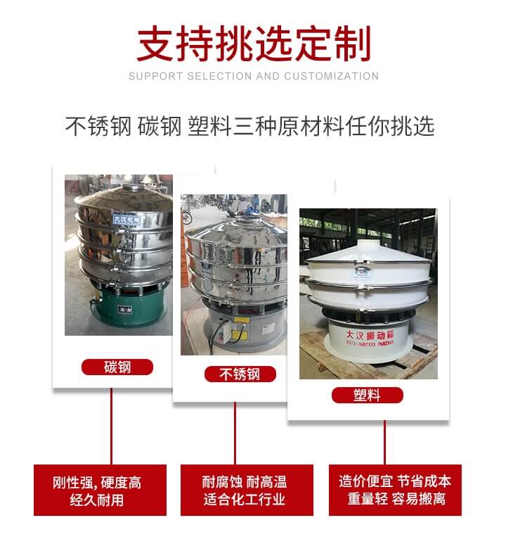 旋振篩可配置一到四層的篩網(wǎng)。旋振篩的篩分效率高，篩分精度高，篩分率高達(dá)96%。